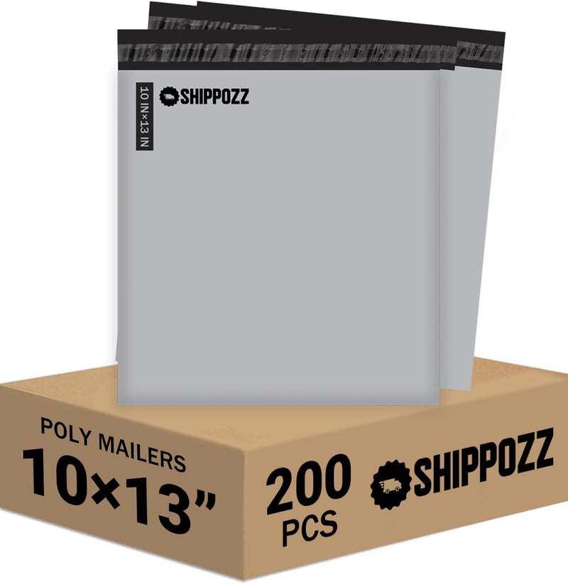 Shippozz 10x13 أكياس بولي 200 عبوة، أكياس بوليمر مقاومة للماء للشحن الملابس، أكياس بريد ذاتية الإغلاق لاحتياجات التعبئة للأعمال الصغيرة، أظرف بريدية للكتب والإكسسوارات - Image 1